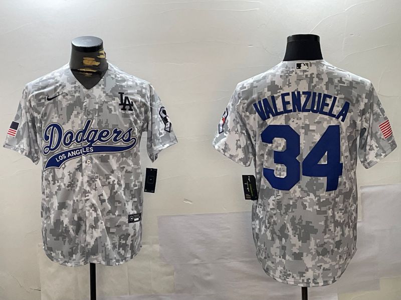 Men Los Angeles Dodgers #34 Valenzuela Camo Joint Name 2024 Nike MLB Jersey style 1->los angeles dodgers->MLB Jersey